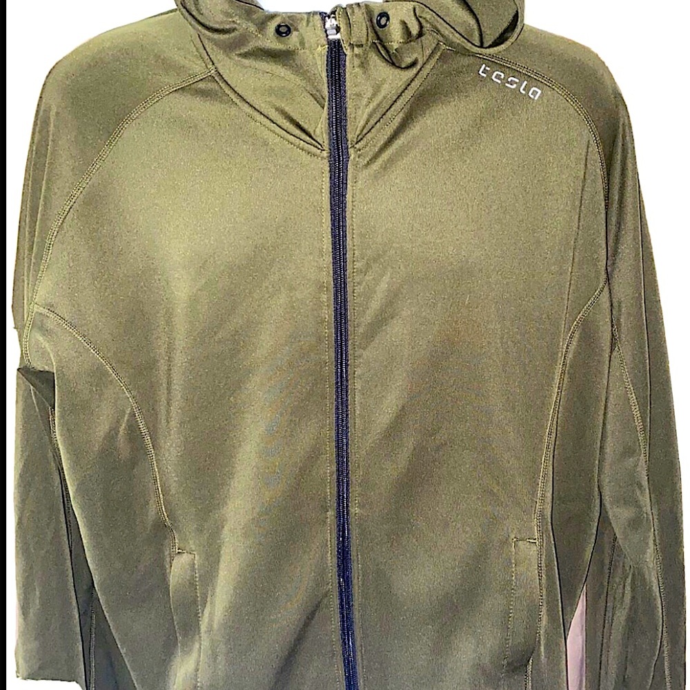 TESLA Full Zip Official Jacket Men’s XL Army Green Polyester Spandex Blend